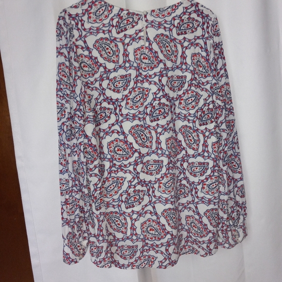Talbots XL Peasant Top Paisley Ruffle Neck Red White Blue - Picture 2 of 11